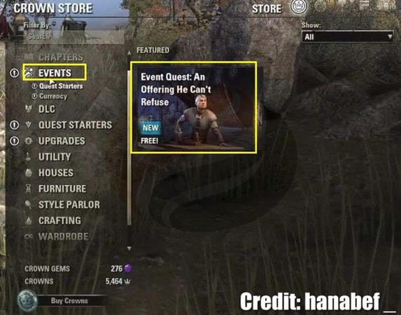 ESO Events 2022 Zeal of Zenithar Guide - getting An Offering He Can't Refuse event quest in Crown Store